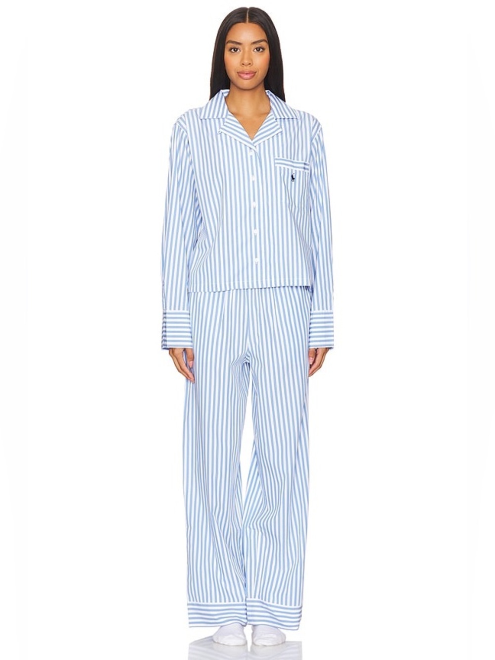 Polo Ralph Lauren Poplin Cotton Matching Pajama Set Top Pants Wide Stripes Large